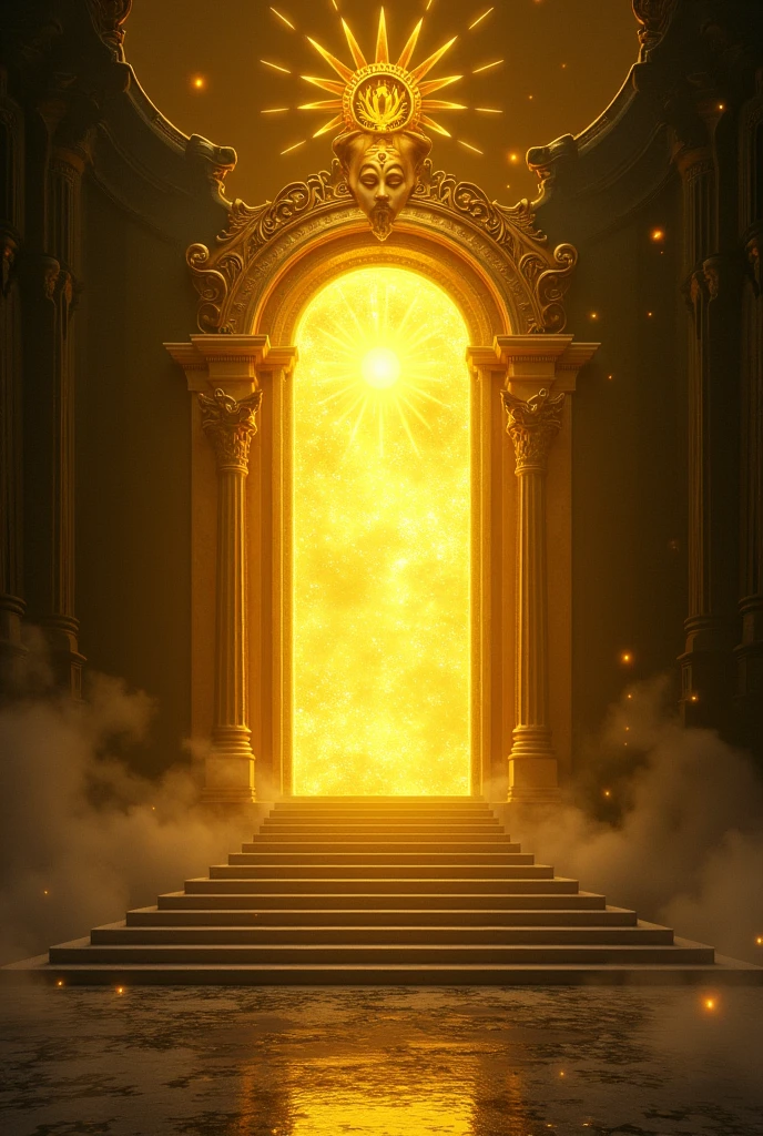 THE  DIVINE GATE THAT IS BEAUTIFUL YELLOW BRIGHTNES, 10  STEPS TO DIVINE WORLD ,BLACK BACKGROUND