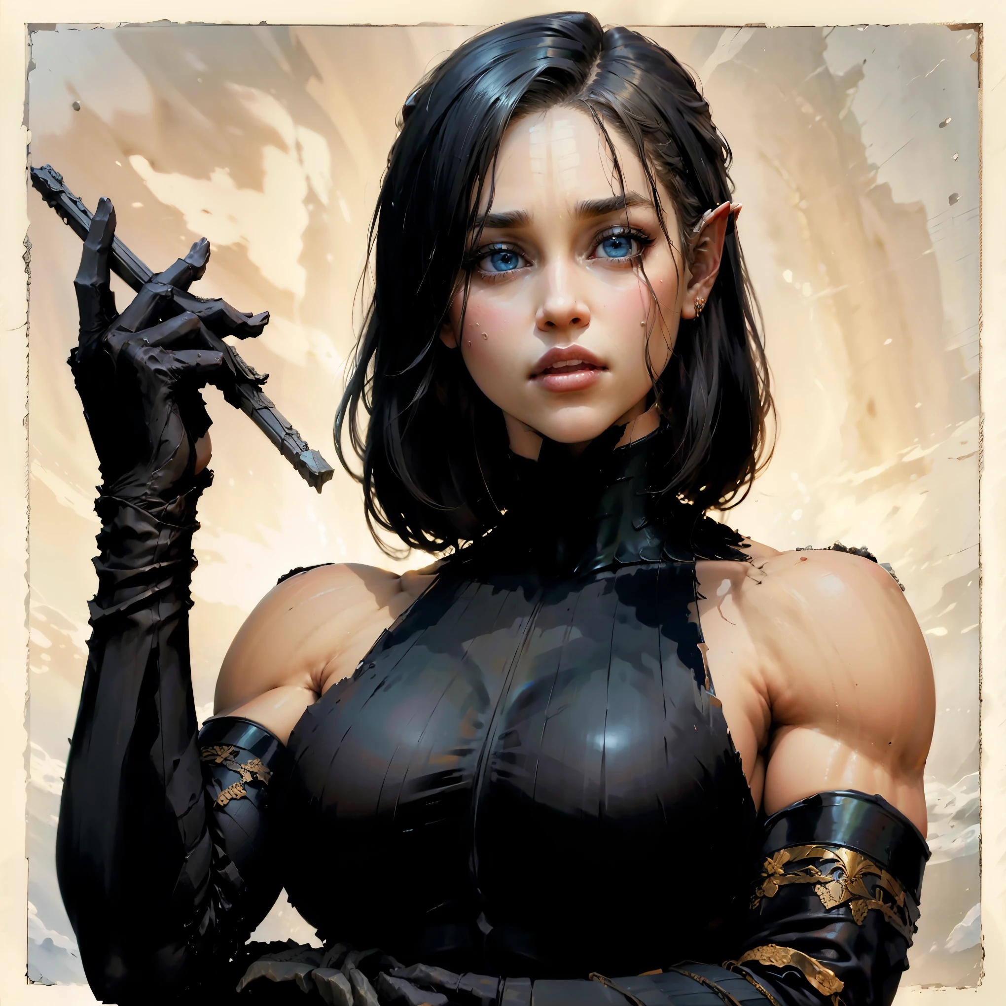 Naked elf angel, with sculptural body, big naked breasts, naked vagina, muscular body, silver hair, blue eyes, perfect image, paradise landscape