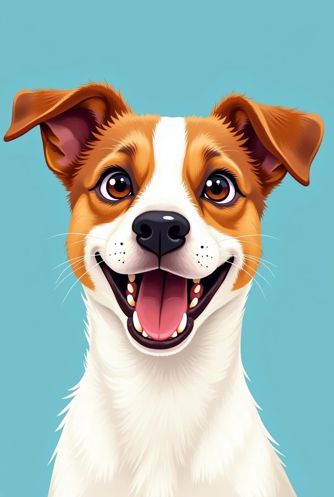 jack russel drawn with his happy face and hunched over to the right side of the image. only the dog&#39;s face appears in the image with a blue background