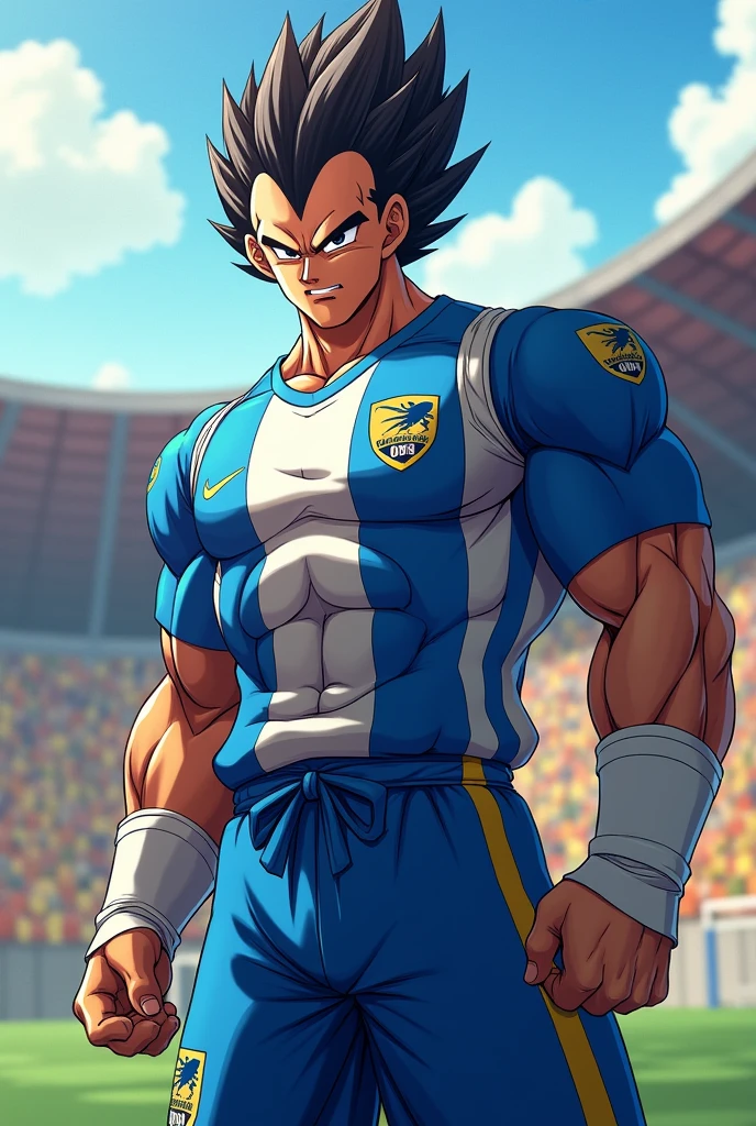 Vegeta wearing the Sao Paulo football club shirt