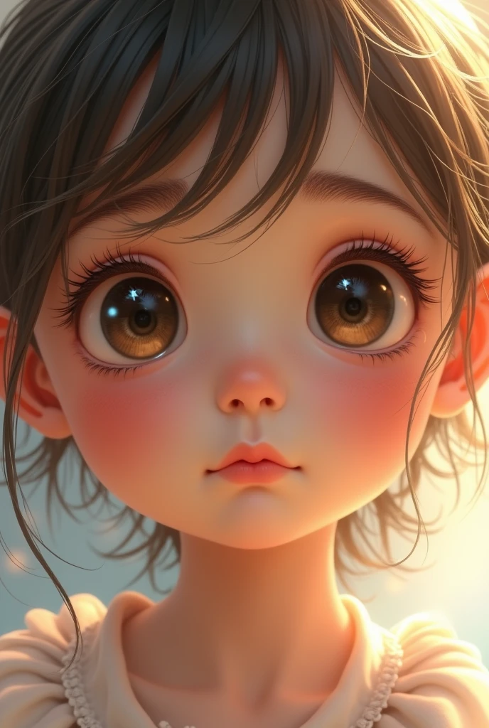 a cute young girl, detailed face, big eyes, long eyelashes, small nose, plump lips, beautiful skin, rosy cheeks, child-like innocence, angelic expression, soft lighting, warm colors, (best quality,4k,8k,highres,masterpiece:1.2),ultra-detailed,(realistic,photorealistic,photo-realistic:1.37),detailed painting,soft focus,natural lighting,pastel colors,cute,adorable,innocent