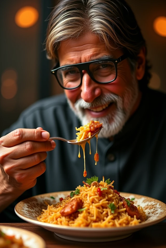 Amitabh bachan
 eating biryani