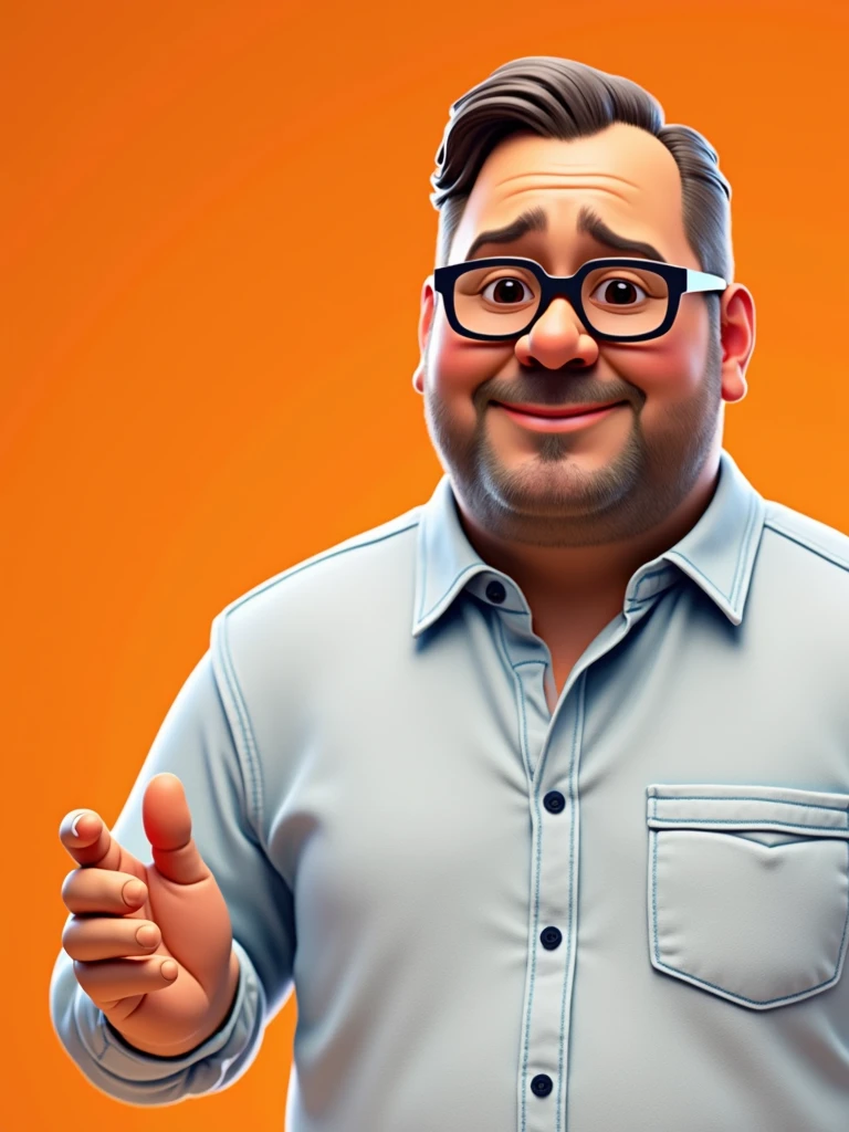 Cartoon character of a man in black glasses and blue shirt, an animated character, stylized character, animation style rendering, 3d stylized, Arnold Maya rendering, Stylized 3D rendering, toon render screenshot, 3d character, 3d character, Stylized 3D rendering, 3D character rendering, cartoon character, Personagem de close up, character posing, (Pixar-style) (master part:1.2) (bokeh) (best qualityer) (skin detailed) (detailed texture) (8k) (Argilla) (cinematic lighting) (sharp focus,Sit down and lift your upper body