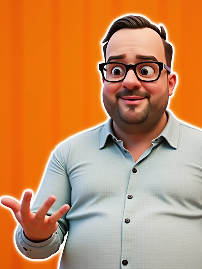 Cartoon character of a man in black glasses and blue shirt, an animated character, stylized character, animation style rendering, 3d stylized, Arnold Maya rendering, Stylized 3D rendering, toon render screenshot, 3d character, 3d character, Stylized 3D rendering, 3D character rendering, cartoon character, Personagem de close up, character posing, (Pixar-style) (master part:1.2) (bokeh) (best qualityer) (skin detailed) (detailed texture) (8k) (Argilla) (cinematic lighting) (sharp focus，Sit down and lift your upper body