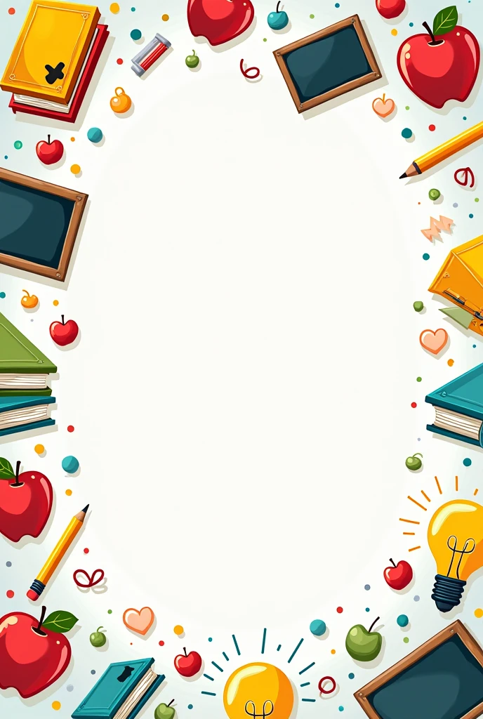 Create a vibrant Teacher's Day-themed background or pattern featuring playful and colorful elements such as books, apples, chalkboards, pencils, and light bulbs. The design should incorporate both vibrant and pastel colors, blending them harmoniously to create a cheerful and festive atmosphere. Use a variety of shapes and sizes for the elements, and arrange them in a seamless pattern that can be used as a background. Include subtle textures like soft gradients or polka dots in the background to add depth without overwhelming the design. The overall feel should be celebratory, lively, and perfect for Teacher's Day
