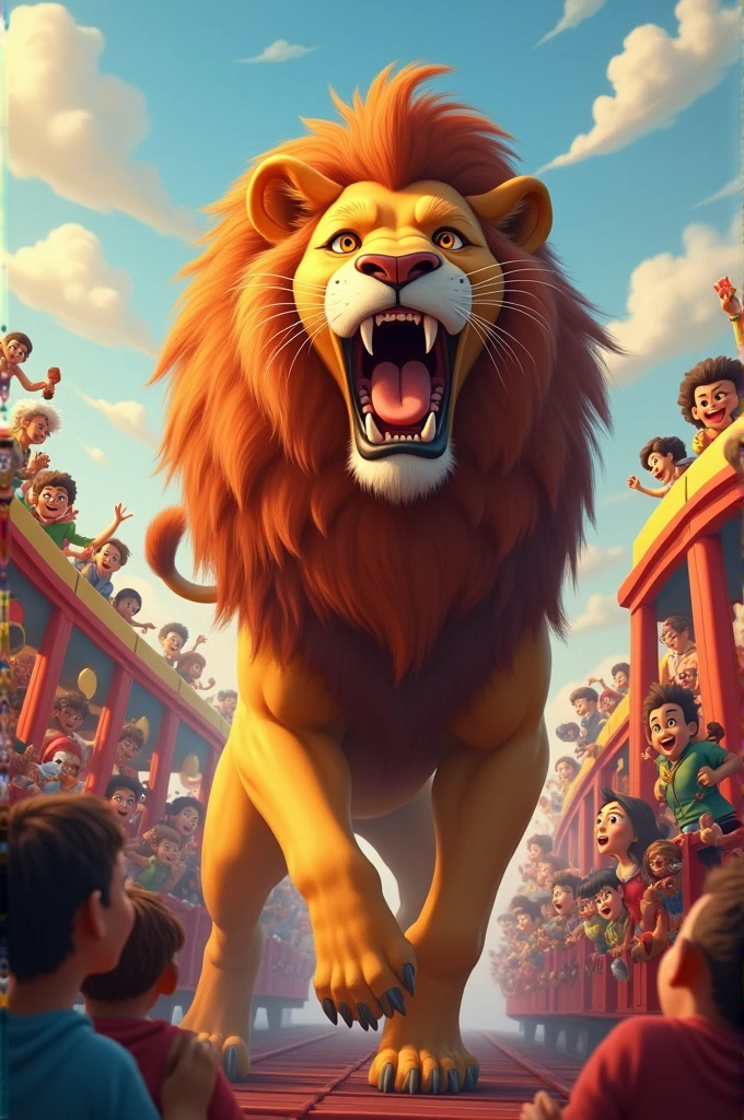 The lion’s roaring proud, shaking his mane,
Everybody’s dancing, all aboard the fun train!