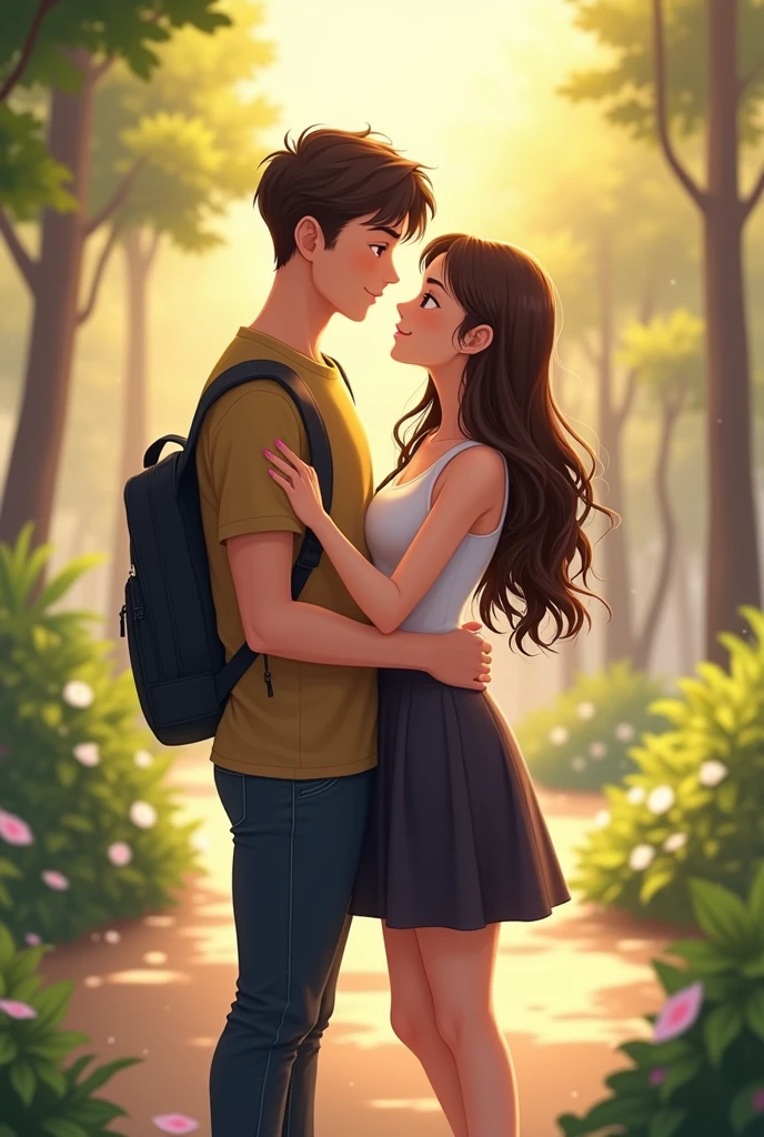 A man with a height of 181 cm. A little chubby, short hair, handsome, a physical education teacher, and a woman 154 cm tall.. Long brown hair, wearing cute clothes, cute face, being a couple