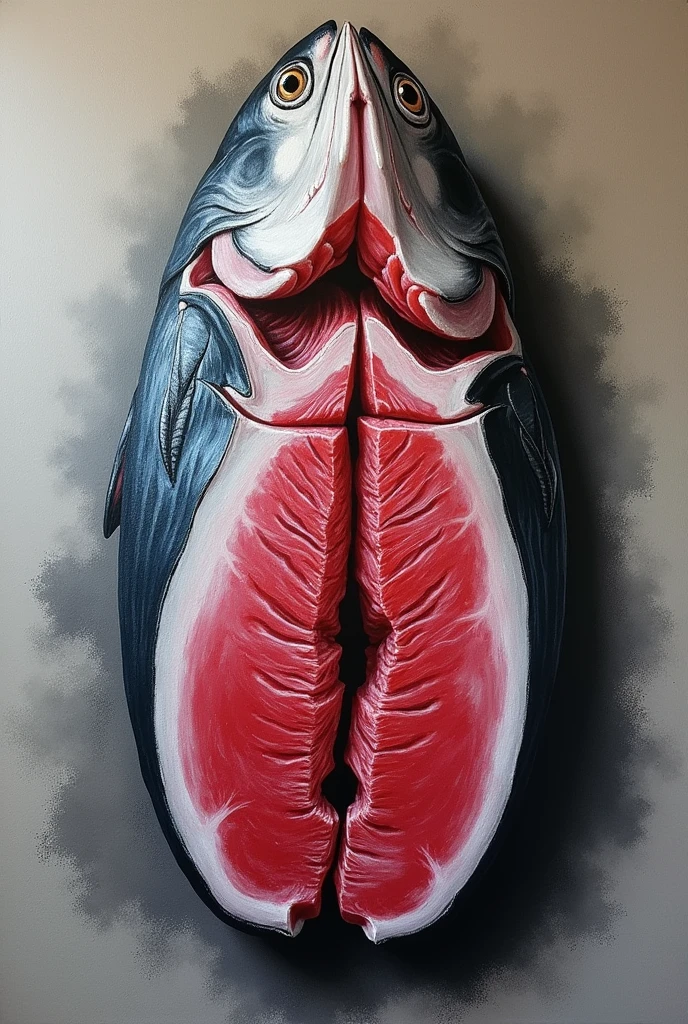Sliced whole Tuna chalk art