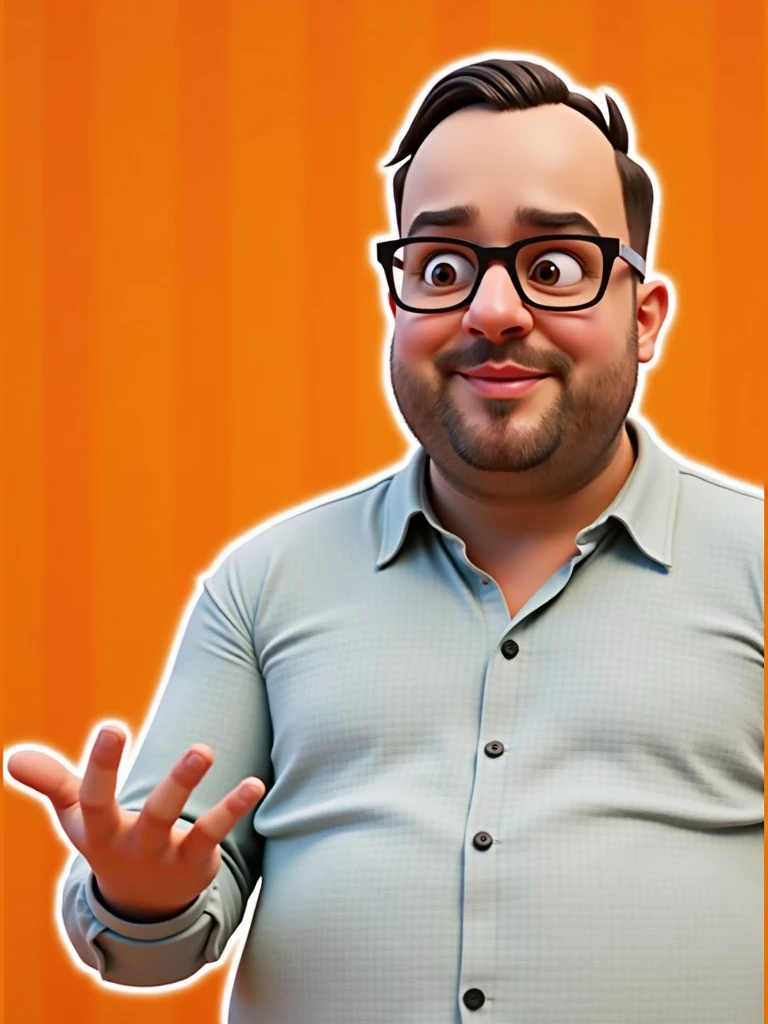 Cartoon character of a man in black glasses and blue shirt, an animated character, stylized character, animation style rendering, 3d stylized, Arnold Maya rendering, Stylized 3D rendering, toon render screenshot, 3d character, 3d character, Stylized 3D rendering, 3D character rendering, cartoon character, Personagem de close up, character posing, (Pixar-style) (master part:1.2) (bokeh) (best qualityer) (skin detailed) (detailed texture) (8k) (Argilla) (cinematic lighting) (sharp focus，Sit down and lift your upper body