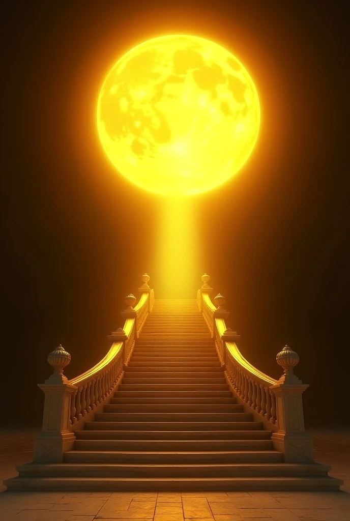 Big beautiful yellow sun, 10 steps to the divine world, black background