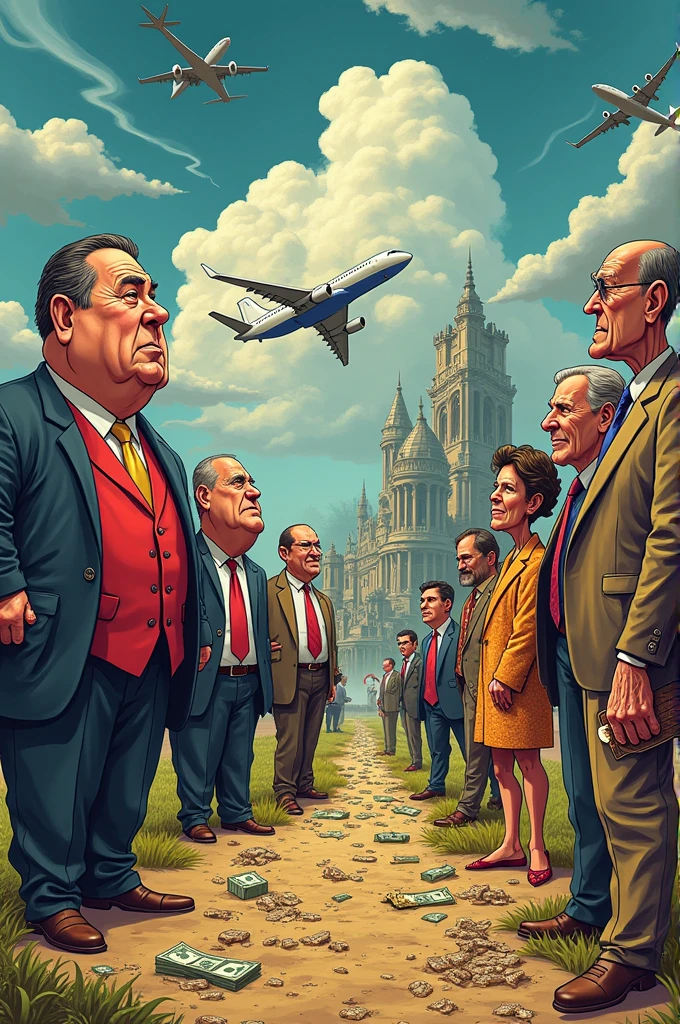 Cartoon showing that there are only a few rich people who are privileged and yet they still want to have the whole world, while the poor have to make do with the leftovers of the rich. That is, like the rich eating up the world while the poor suffer from hardship.