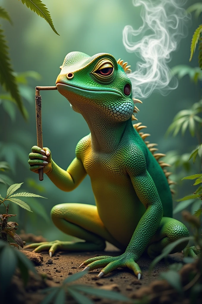 A lizard smoking marijuana