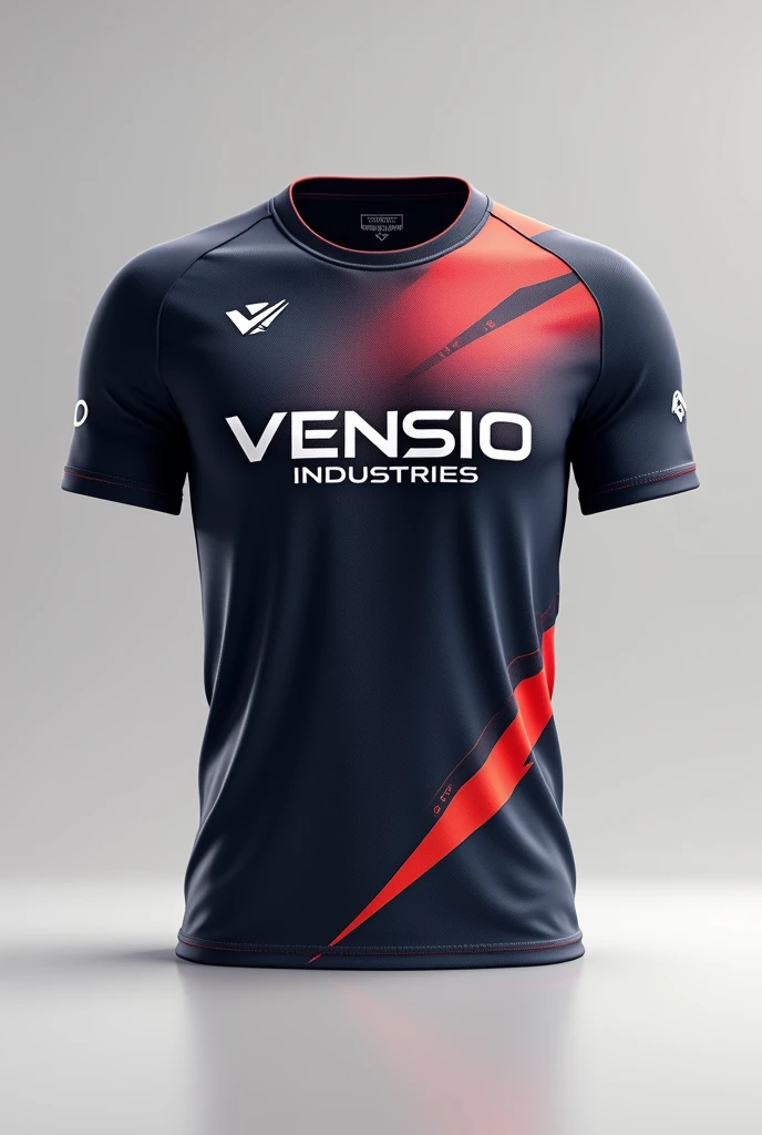 create sublimated badminton jersey with VENSIO INDUSTRIES logo letters on it without wearing with 1:1 ratio