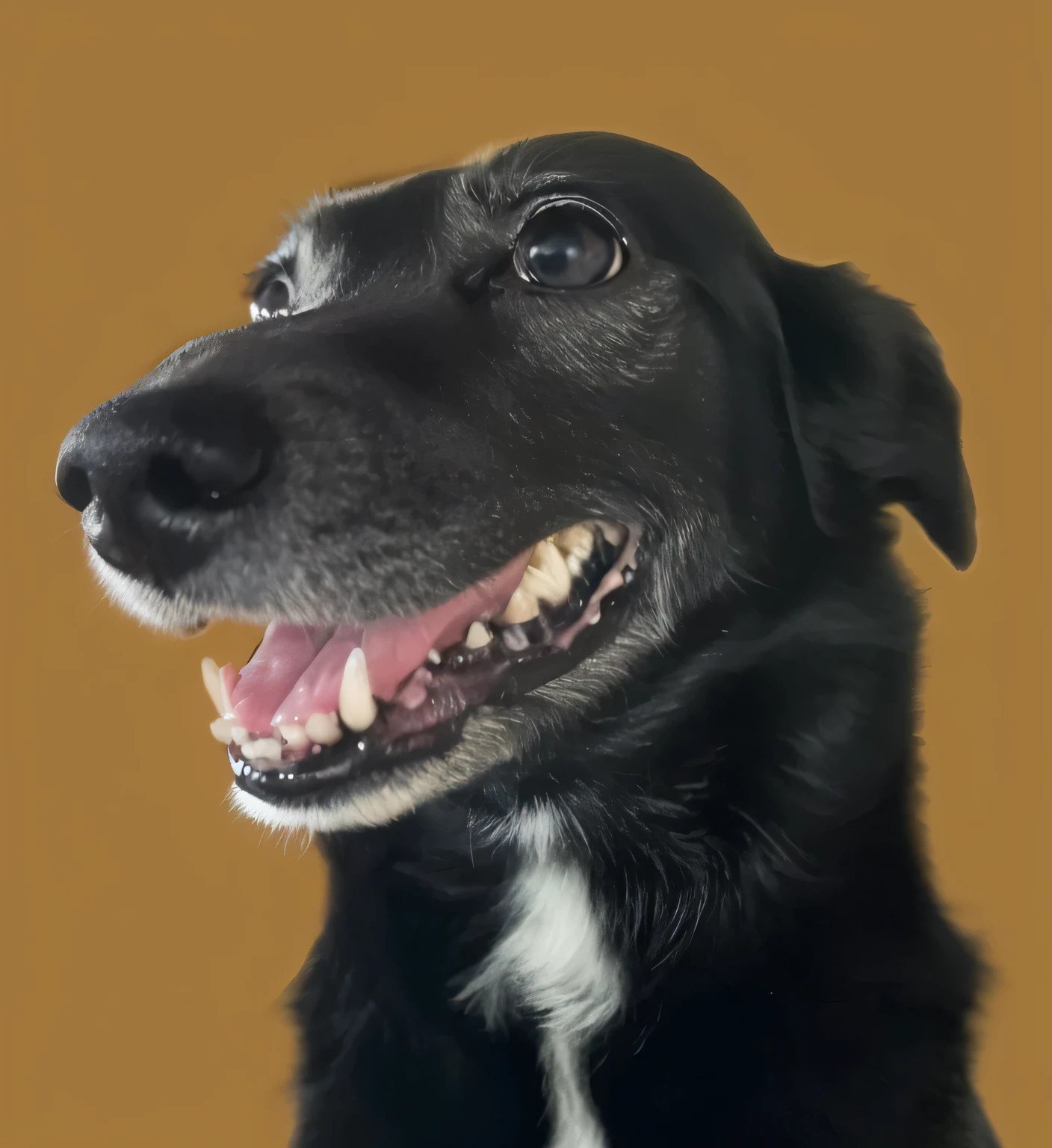 a very cute furry dog, hairs drawn like cartoon, disembark the black color, perfectly drawn eyes, eyes like a cartoon drawing, beautiful eyes, perfect eyes, she is very happy, she is smiling, the image is very detailed