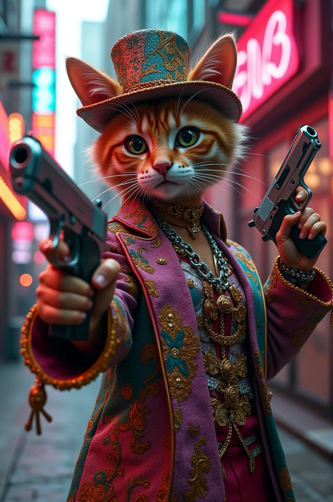 Neko arc with the most drippiest fit ever holding two glocks