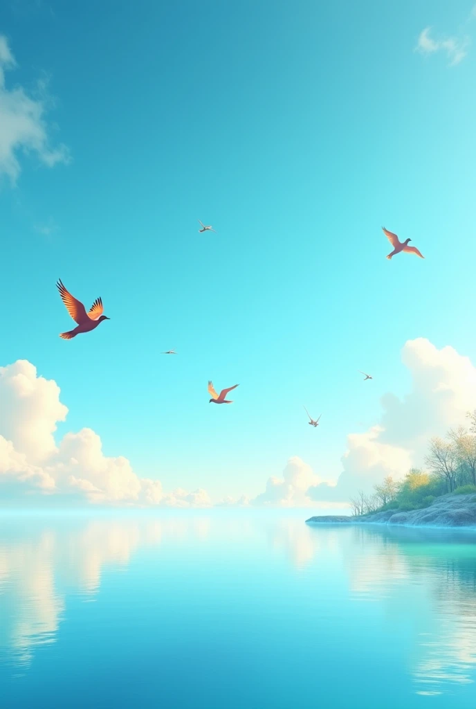 background water, sky blu bird fly, 3d ward wallpaper