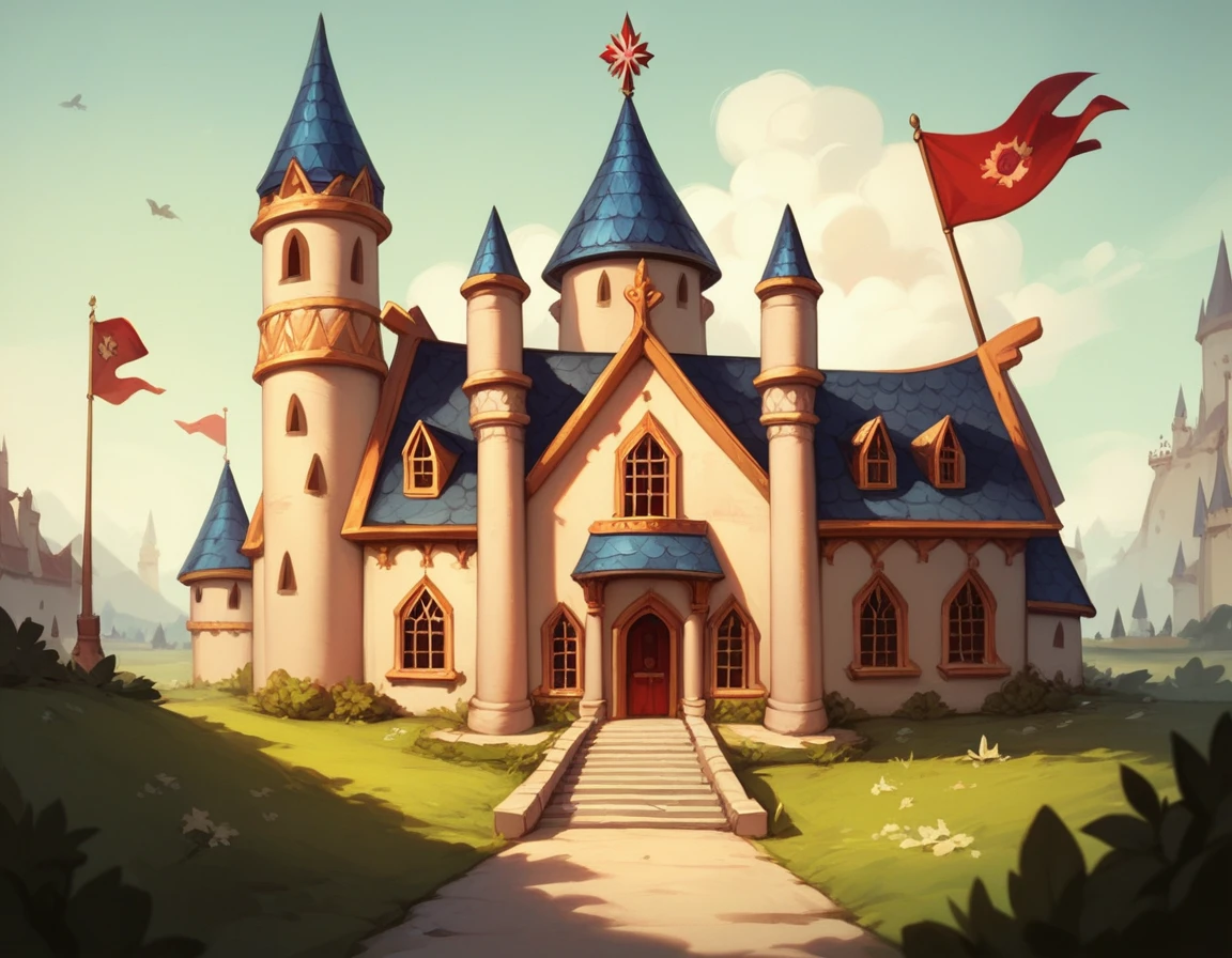 anthill made in the shape of ottoman castle with arches and flags waving from the rooftops
