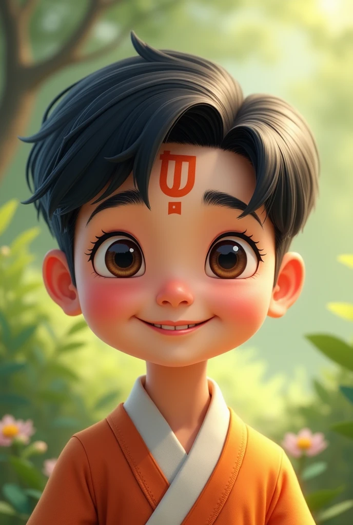 Smart,cute, koren young boy with hindu shiv tilak