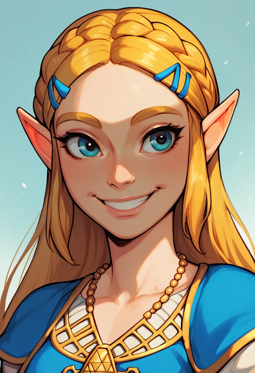 1girl, solo, princess zelda, portrait, smile,