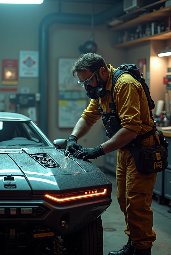 A man working as a car mechanic making cyper car