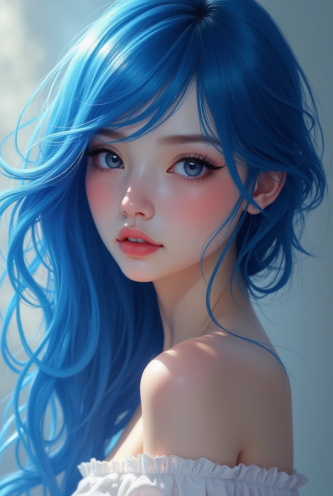 ((best quality)), ((masterpiece)), ((detailed)), perfect face, blue hair, no cartoon