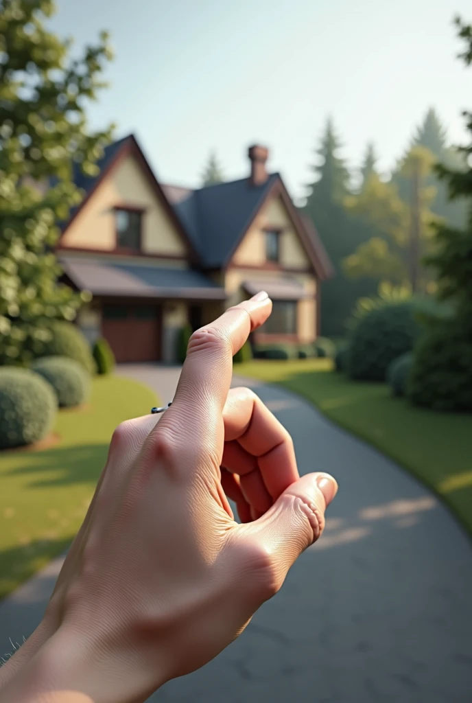 (photorealism:1.2), 2. hand pointing at another person's house across the street