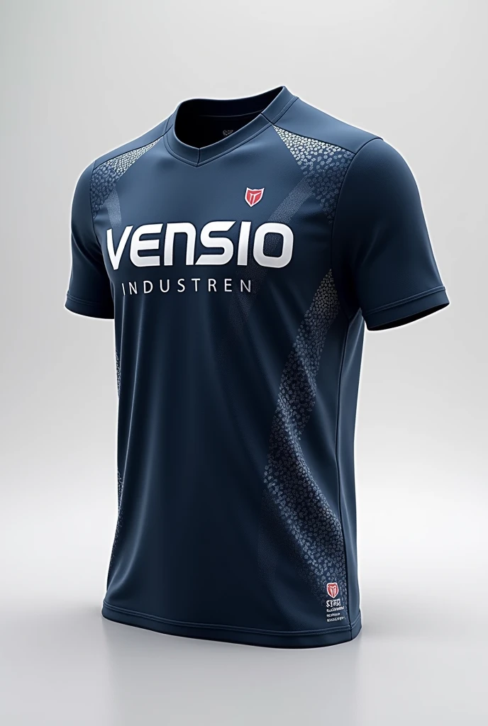 create sublimated badminton jersey with VENSIO INDUSTRIES logo letters on it without wearing with 1:1 ratio