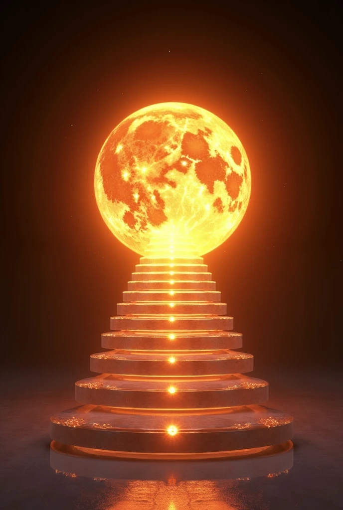A Big beautiful light like a sun, beautiful 10 steps to the light, black background