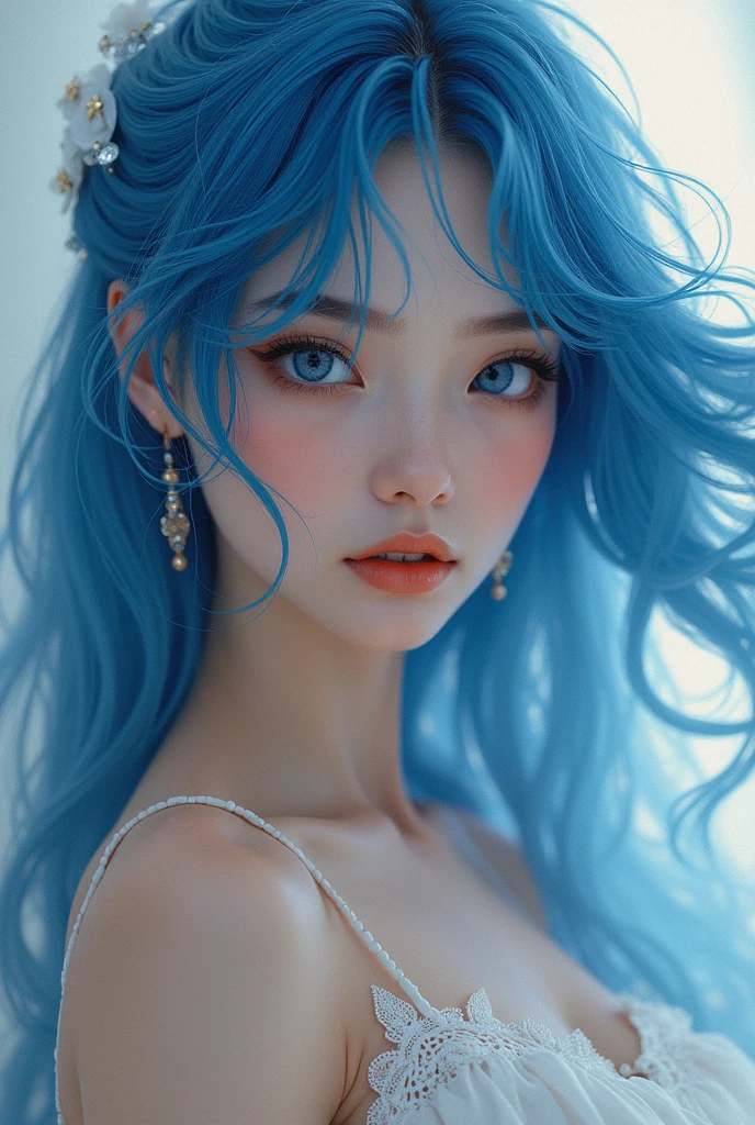((best quality)), ((masterpiece)), ((detailed)), perfect face, blue hair, no cartoon