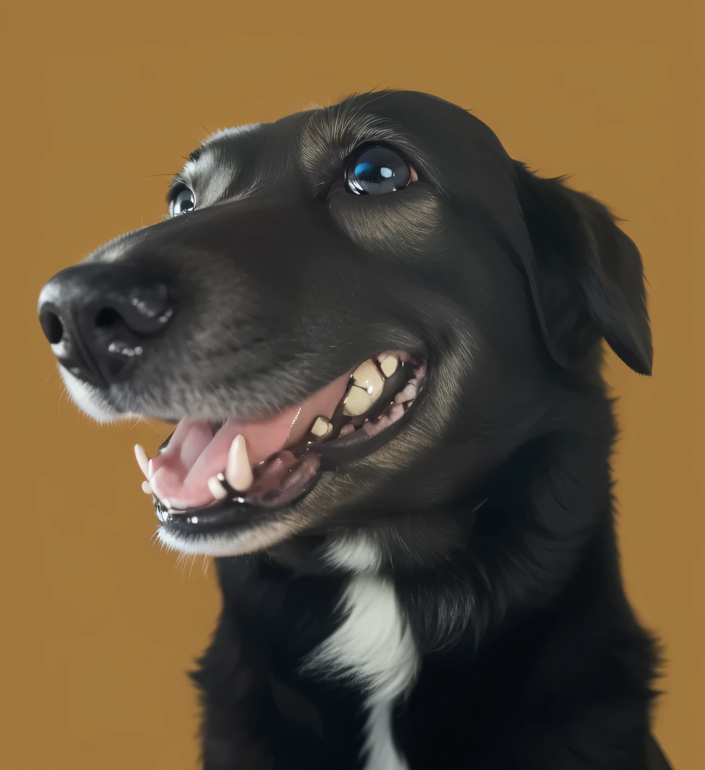 a very cute furry dog, hairs drawn like cartoon, perfectly drawn eyes, eyes like a cartoon drawing, beautiful eyes, perfect eyes, she is very happy, she is smiling, the image is very detailed