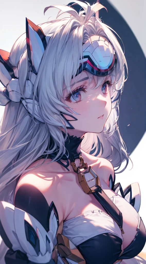 (((Masterpiece))), (portrait), diffused light, dynamic shadows, sharp focus, realistic, detailed, highres, absurdres, anatomically correct, seductive face, white background, torn clothes, looking to the side, black choker, belly button, medium breast
