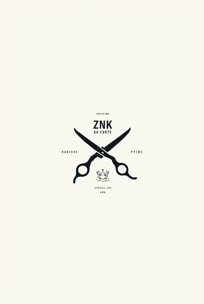Create a minimalist logo with scissors and barber details for a barber shop called ZNK DU CORTE 