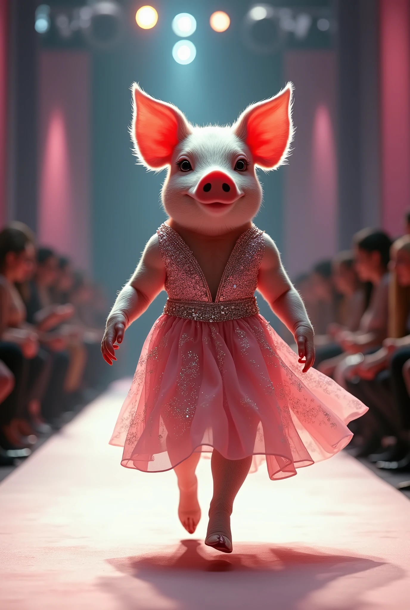 Pig
in a dress fasion show competitions 
