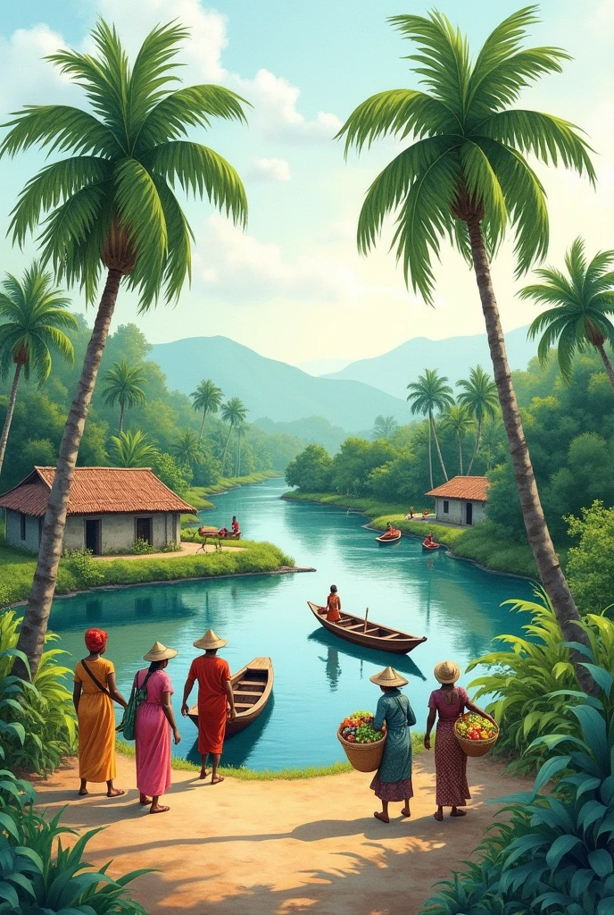 Water colour painting, kerala village