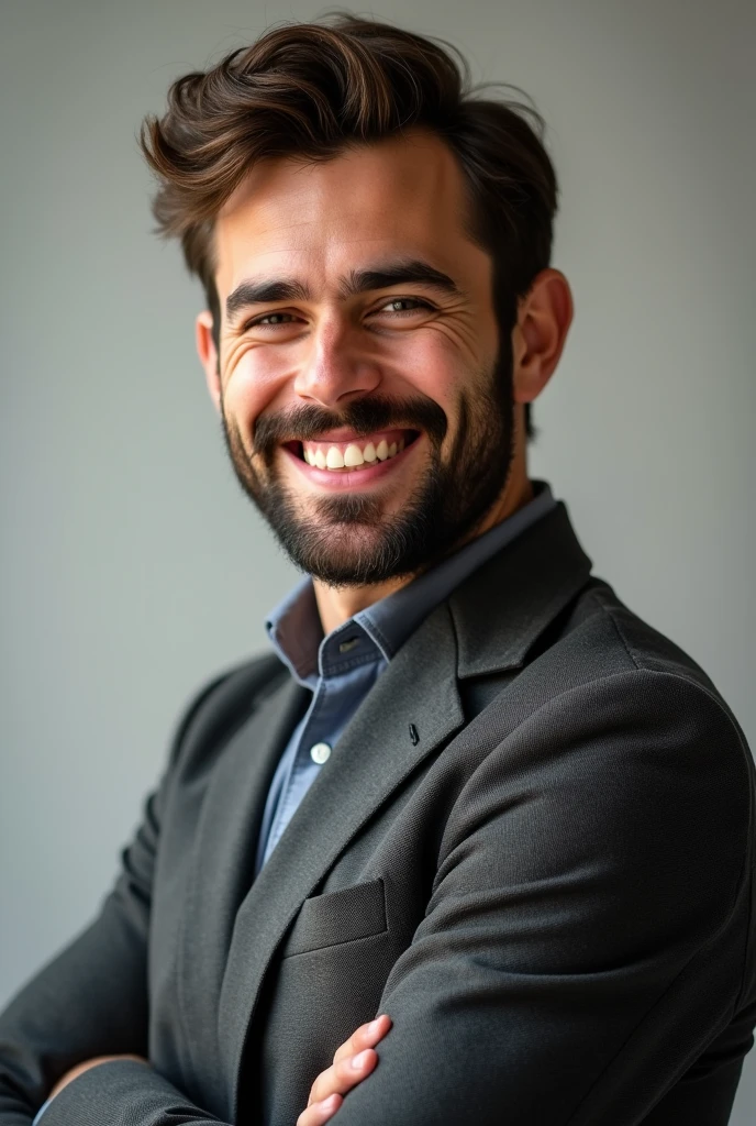 Young Man with a beard in a blazers and smiling 

