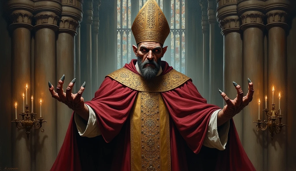 oil painting, evil archbishop