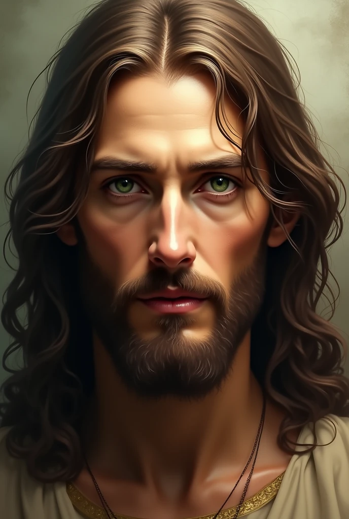Jesus staring at you with green eyes