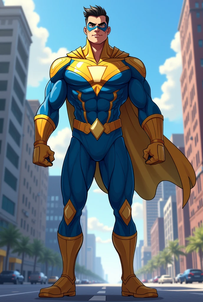 A superhero named Leoquantum (man) full body. Quiero un personaje mas animado y full body (including feet)

