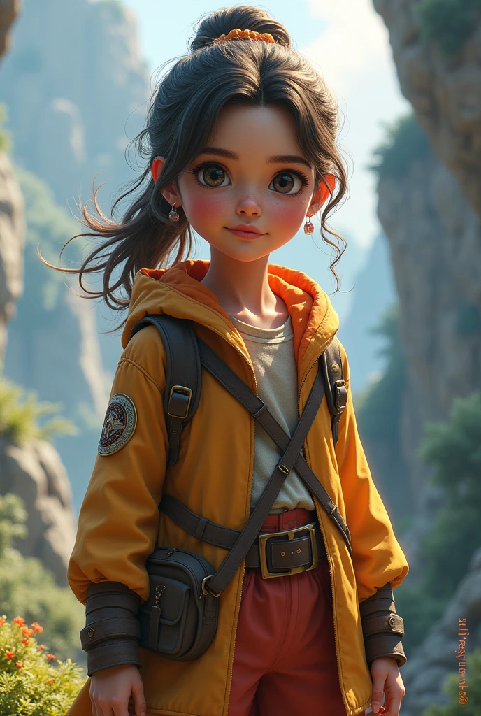 A brave young girl named Jooli, with a confident expression and adventurous attire.