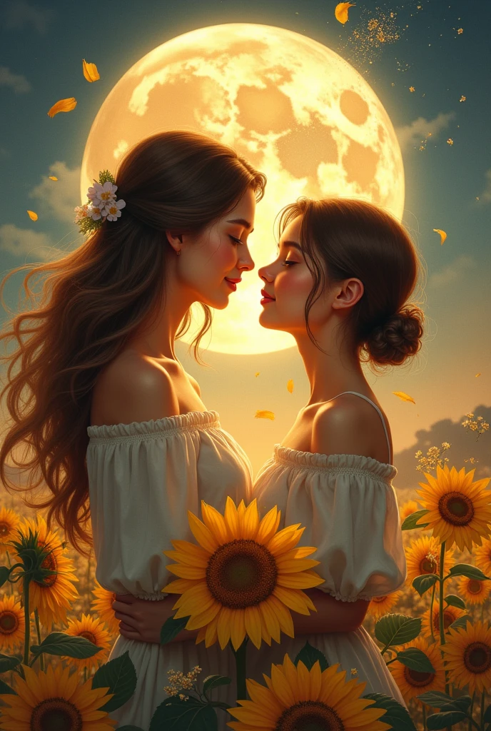 Create me a picture, for my beautiful girlfriend, anniversary, and put a poem that expressed how much I love him , Her name is Lindy, I call him cuchurrumi as a nickname. Put images alluding to the moon and sunflowers, and to express how much I love her and to be grateful for how much she has been with me and everything we have been through.