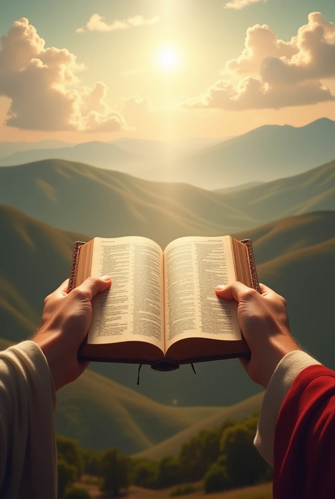 hands with open bible heavenly landscape book cover