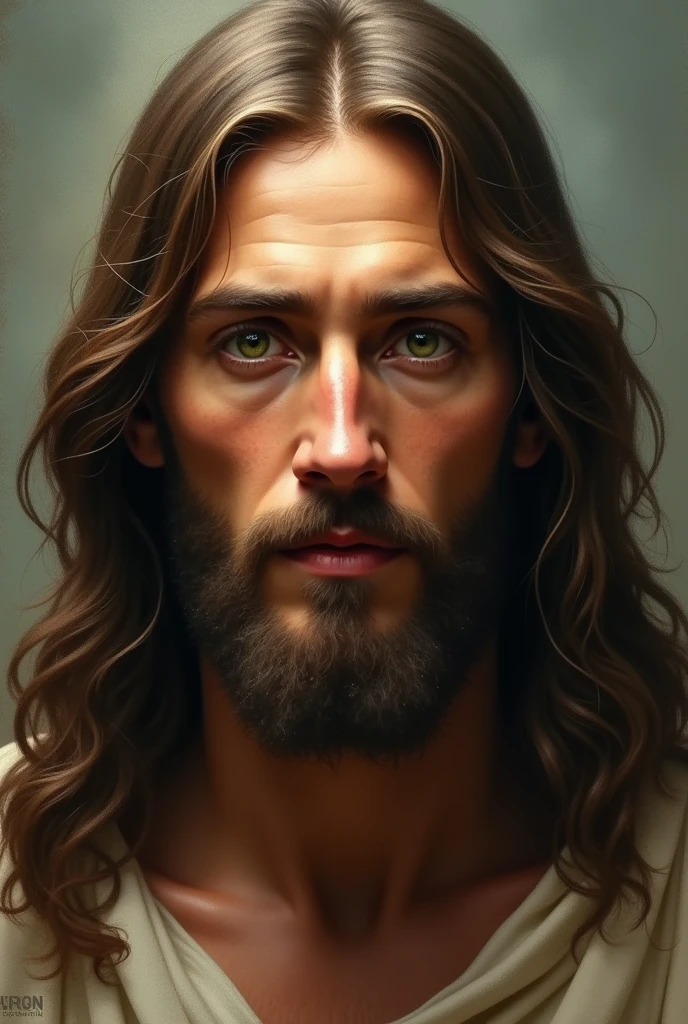 Jesus staring at you with green eyes