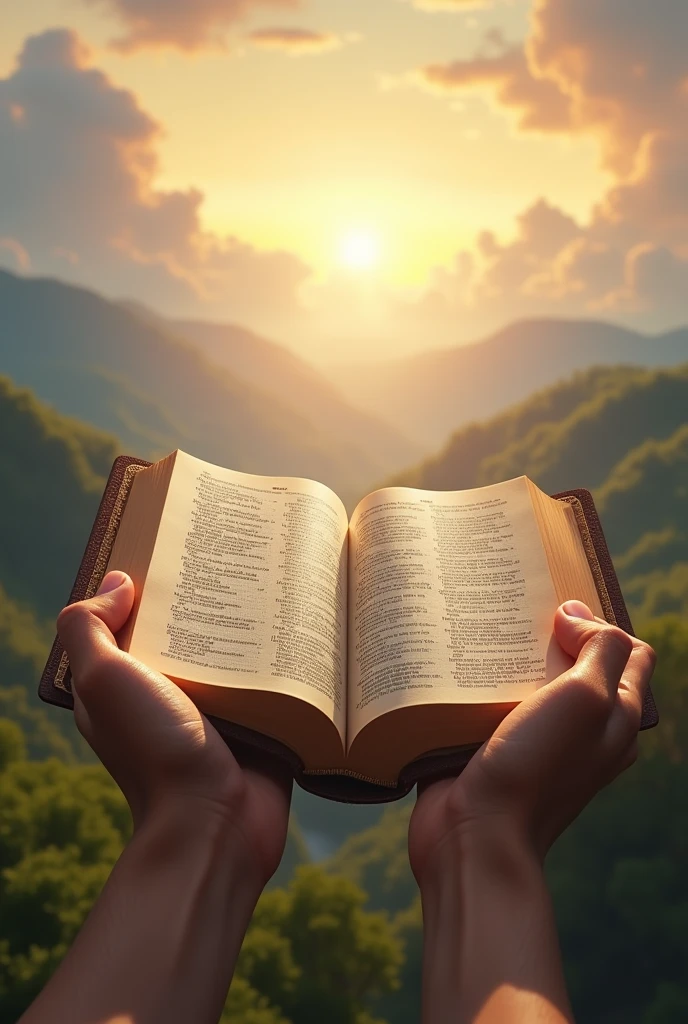 hands with open bible heavenly landscape book cover