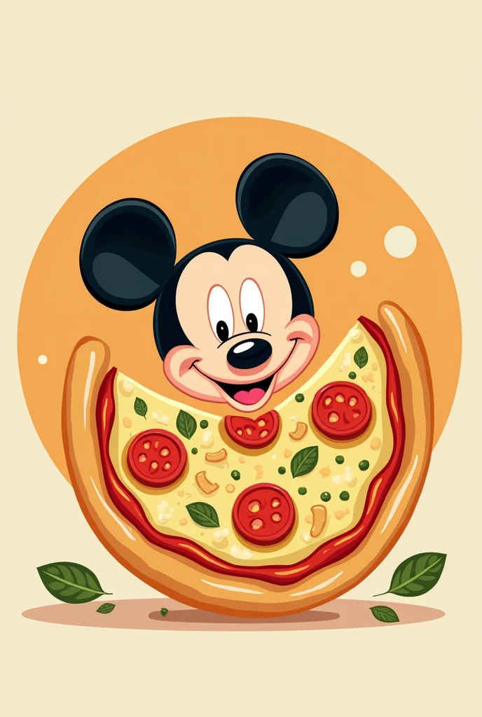 make a classic cartoon style pizza, that looks very clean and stylish, like the Mickey Mouse cartoons in their early days 