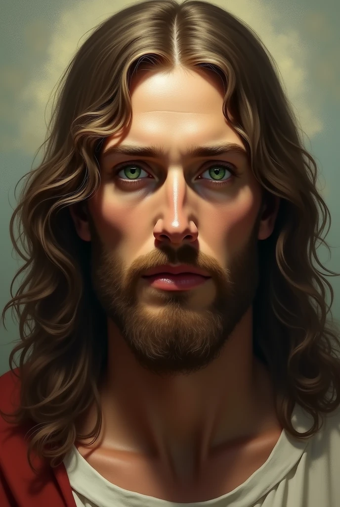Jesus staring at you with green eyes