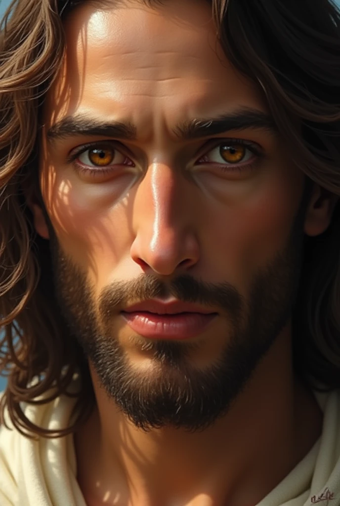 Jesus staring at you light brown eyes