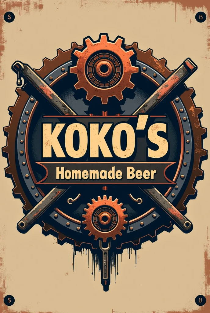 Logo for my company, should be manly, and rugged. use gears, copper and tools, and my company name, “Koko׳s homemade beer” as a centrepiece.