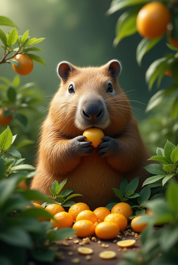 Capybara eating cape gooseberries