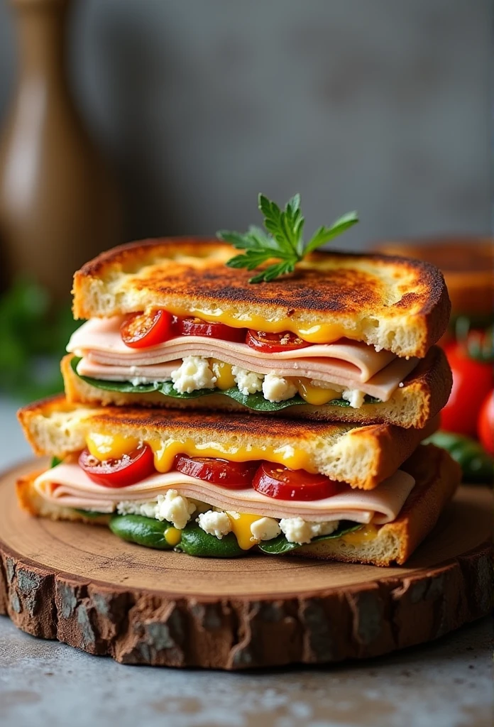 Turkey and Swiss Panini with Feta and Sun-Dried Tomatoes, Add Watermark "Delicious Menu"