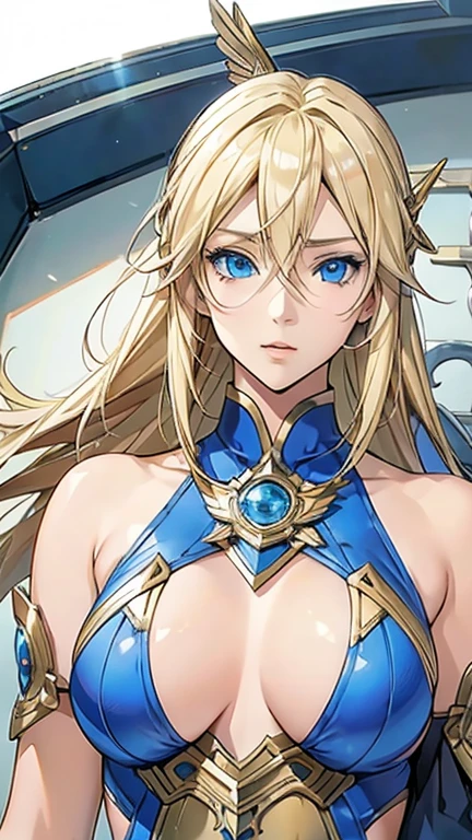 Anime Style,(Blonde Valkyrie、A woman with large breasts and bright blue eyes)